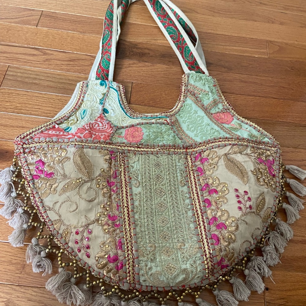 Embroidered Boho Chic Tote Bag - handmade from India